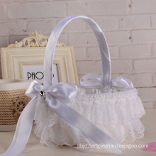 Whiite satin bowknot decoration lace accessories bridal wedding flower girl basket